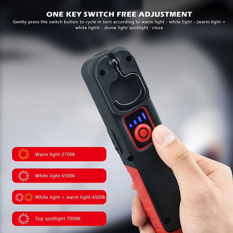 Car Detailing Inspection Light, 500 Lumen, 96 CRI, 3 Color Temperature (2700K, 4500K, 6500K), USB Work Lamp with Hook, 180° Tilting Bracket & Magnetic Base