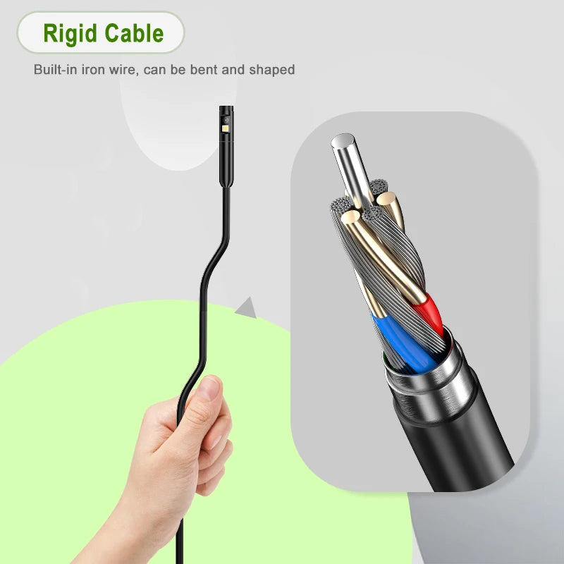 4.3" IPS Dual Lens Endoscope Borescope, 8MM Inspection Camera, HD 1080P, 5M Waterproof Cable, LED Lights, SD Card Recording