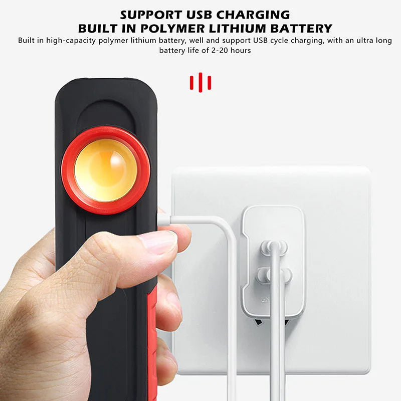 Car Detailing Inspection Light, 500 Lumen, 96 CRI, 3 Color Temperature (2700K, 4500K, 6500K), USB Work Lamp with Hook, 180° Tilting Bracket & Magnetic Base