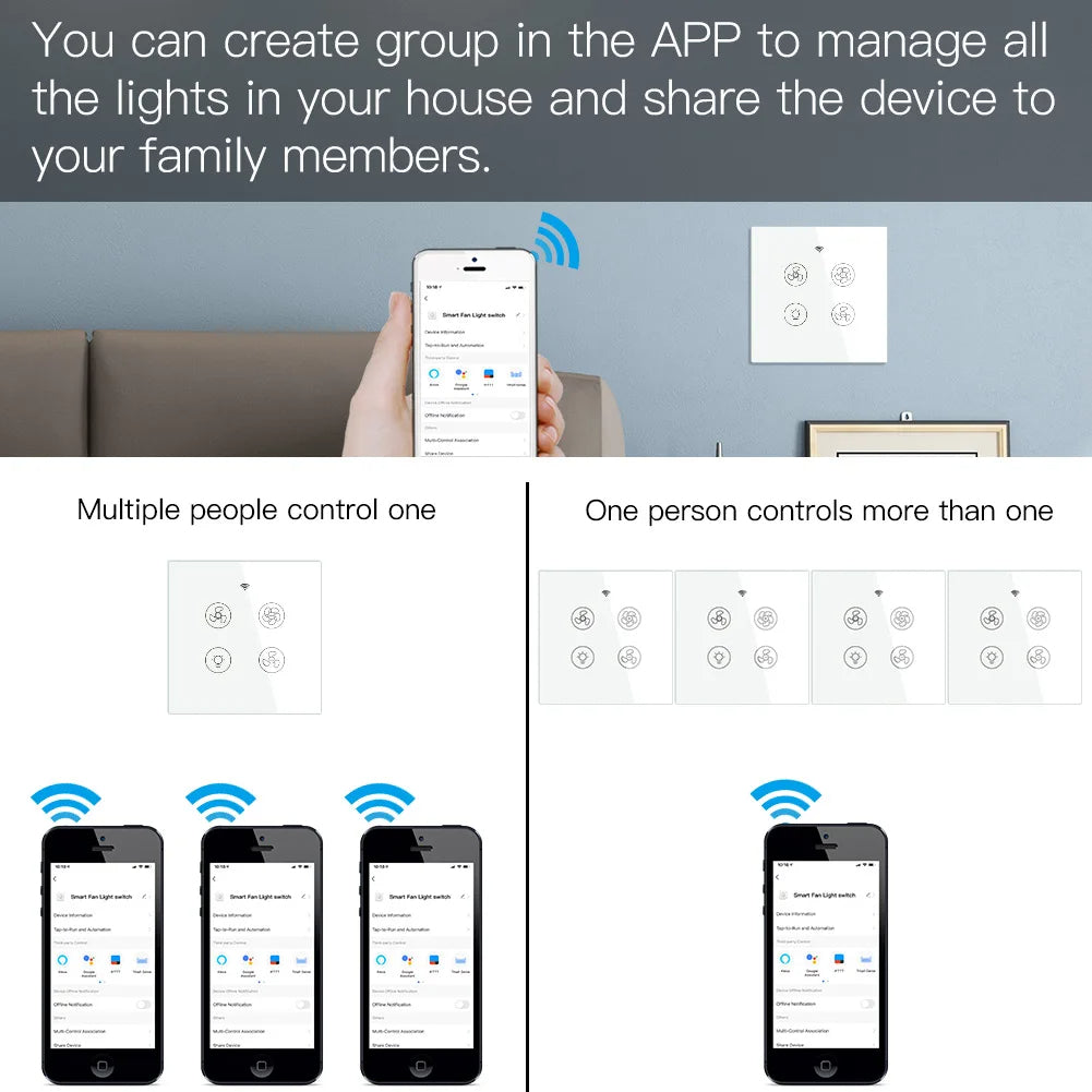 MOES Smart Ceiling Fan Light Switch – App & Voice Control for 3-Speed Comfort