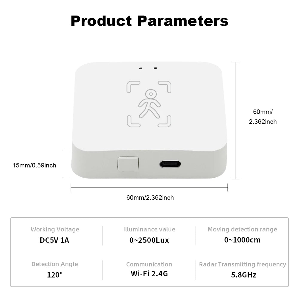 Wi-Fi Human Presence Sensor, mmWave Radar Motion & Static Detection with Light Sensor