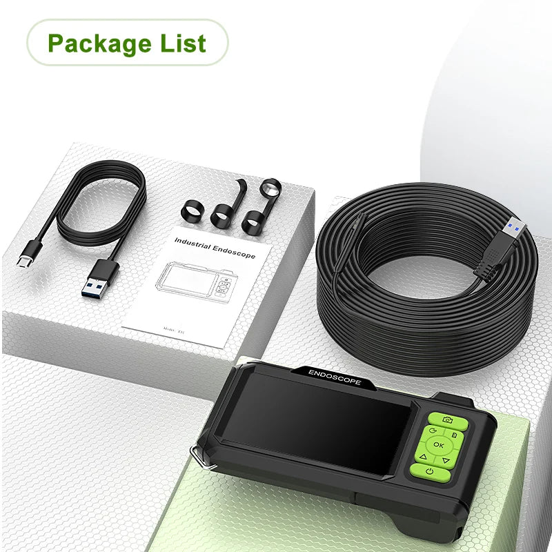 4.3" IPS Dual Lens Endoscope Borescope, 8MM Inspection Camera, HD 1080P, 5M Waterproof Cable, LED Lights, SD Card Recording