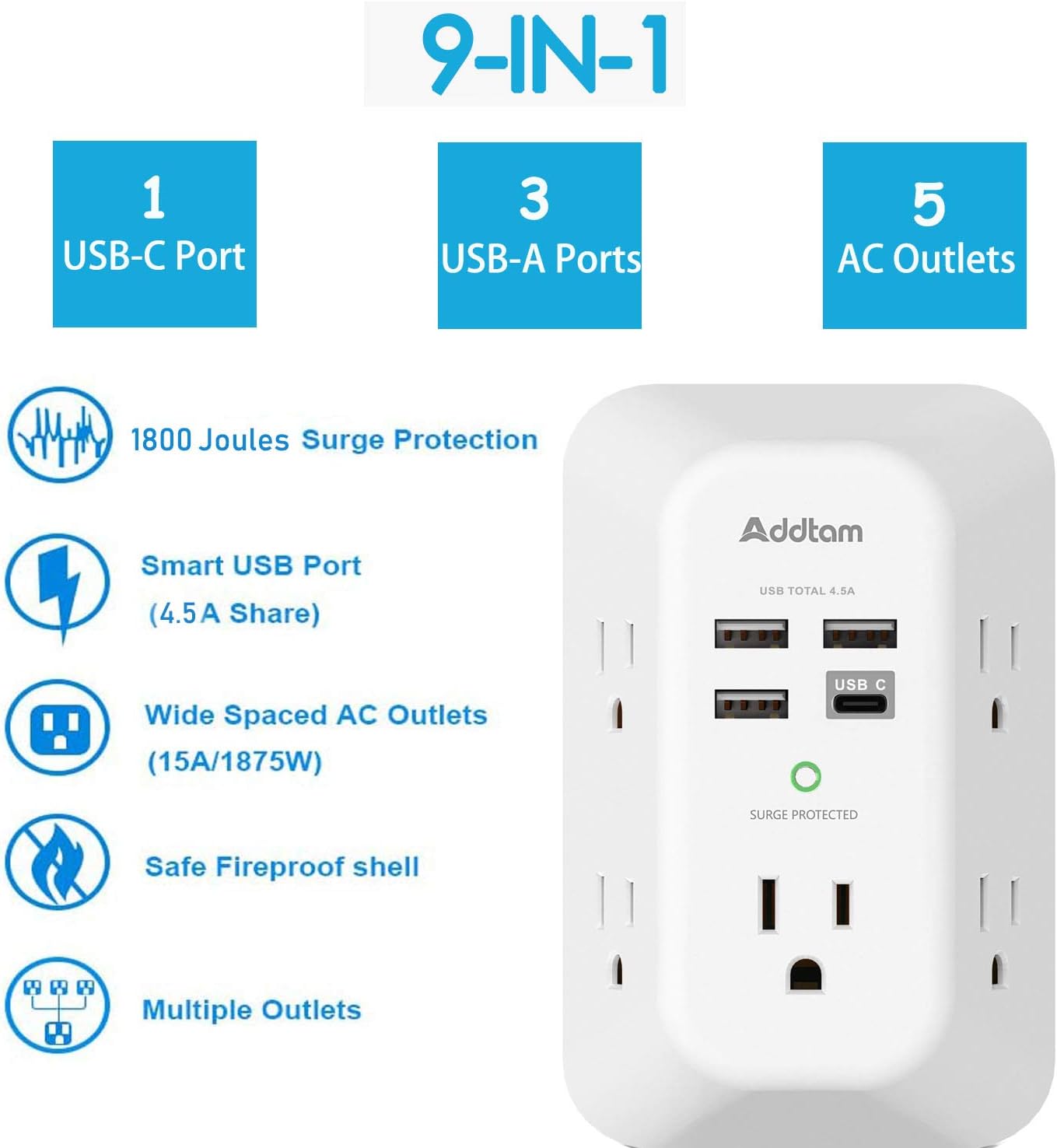 9-in-1 USB Wall Charger with Surge Protection – Power & Charge All Devices Safely