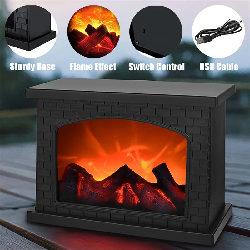 Fireplace Lamp with LED Flame Effect, Touch Control, USB & Battery Powered