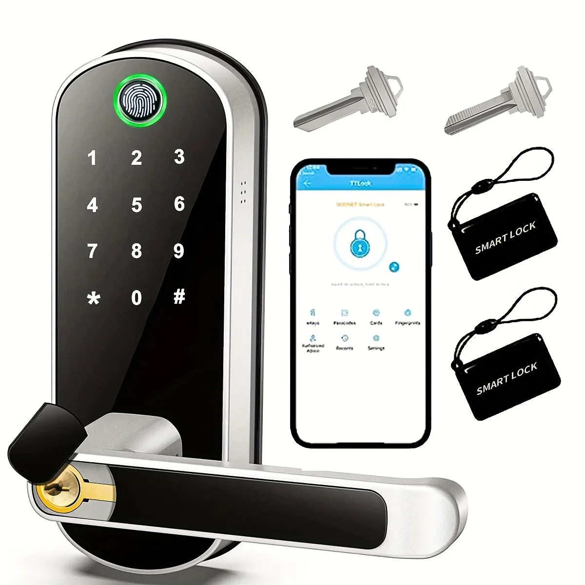 Smart Fingerprint Door Lock, 5-in-1 Keyless Entry, Waterproof, App & Voice Control, Ideal for Homes & Rentals