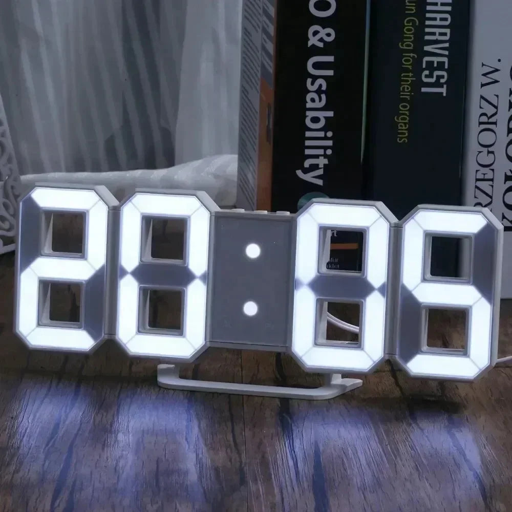 3D LED Digital Wall & Desk Clock, Date, Alarm, Temperature & Display, Adjustable Brightness,