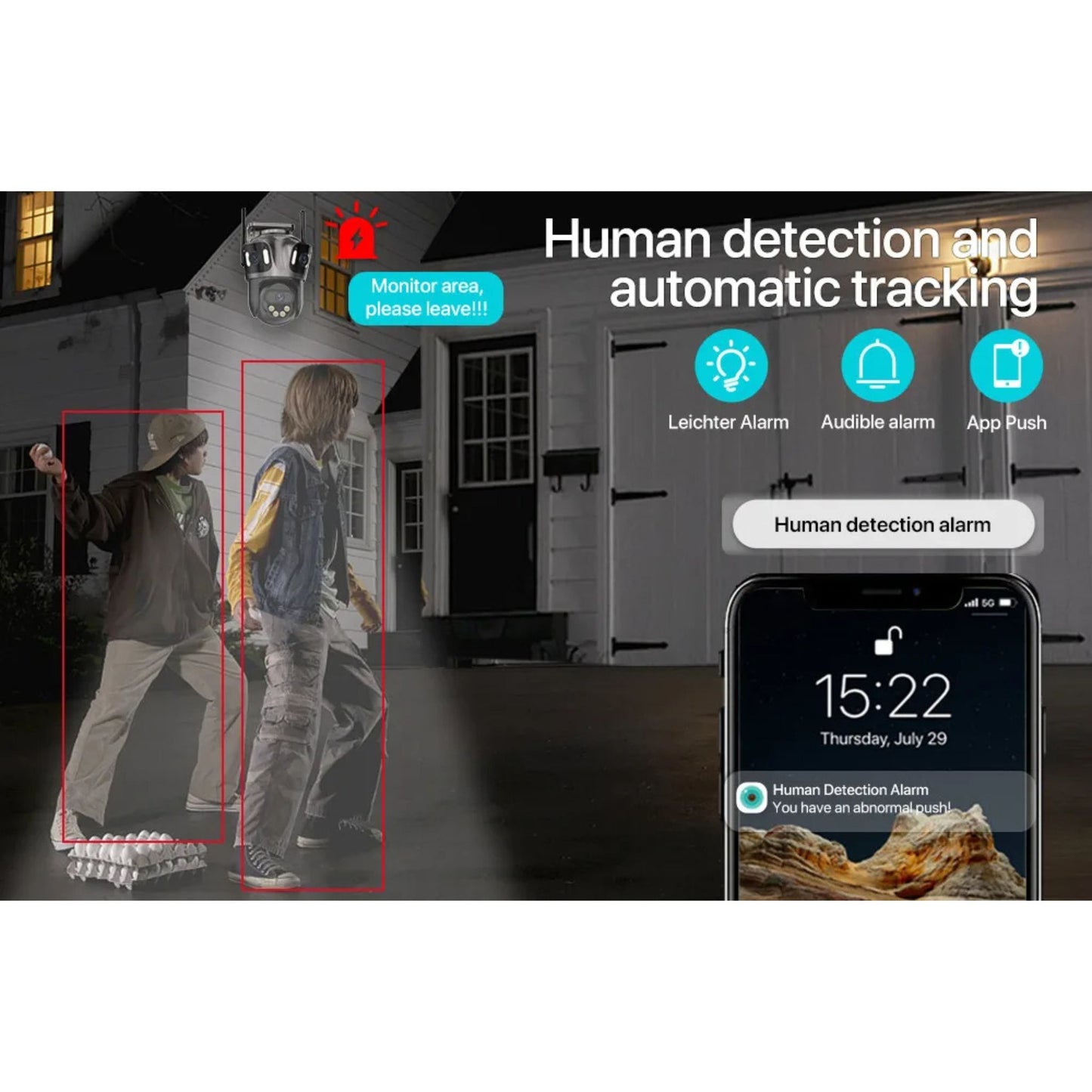 12MP HD Outdoor PTZ Wi-Fi Security Camera, Triple Lens, Auto Tracking, Night Vision, iCSee App