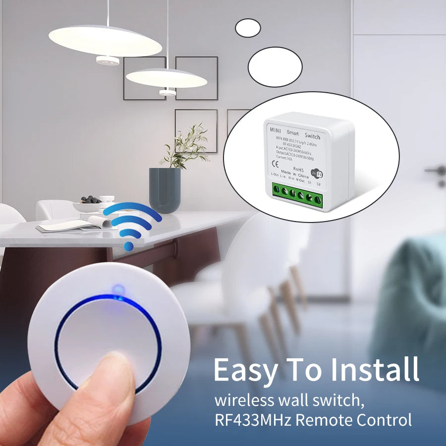 RF 433MHz Light Mini Switch Module with Remote Control, 2-Way Control, No Wi-Fi Needed