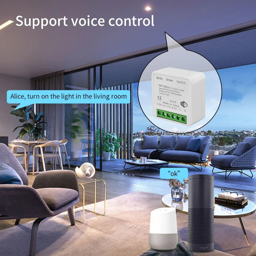 Wi-Fi Smart Light Mini Switch Module – 2-Way Control, App & Voice Operated