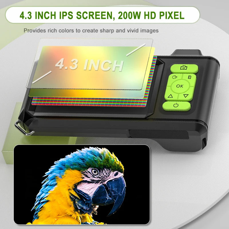 4.3" IPS Dual Lens Endoscope Borescope, 8MM Inspection Camera, HD 1080P, 5M Waterproof Cable, LED Lights, SD Card Recording