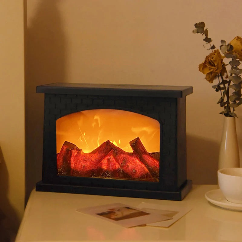 Fireplace Lamp with LED Flame Effect, Touch Control, USB & Battery Powered