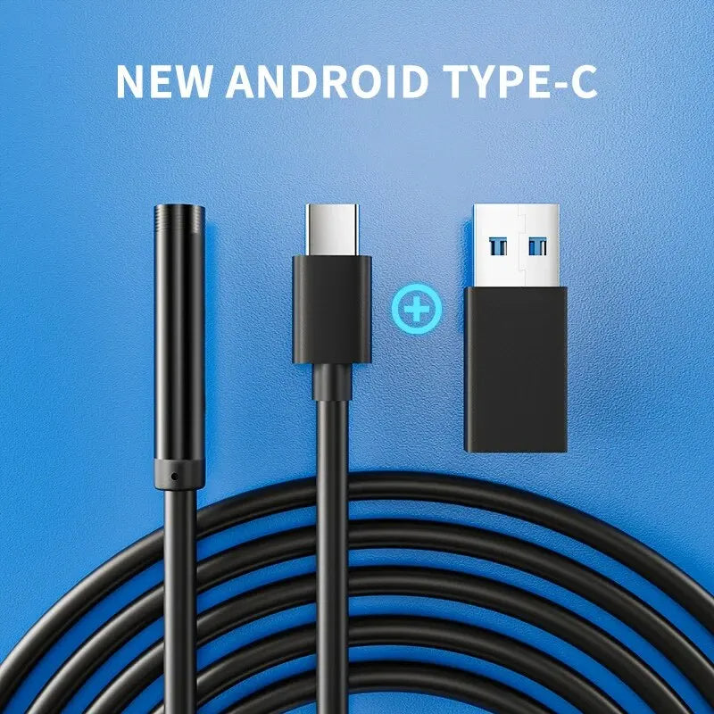 7.0MM - 2m Endoscope Camera, 6 Adjustable LED Lights, IP67 Waterproof, Flexible, USB & Type-C, Inspection Borescope for Android & PC