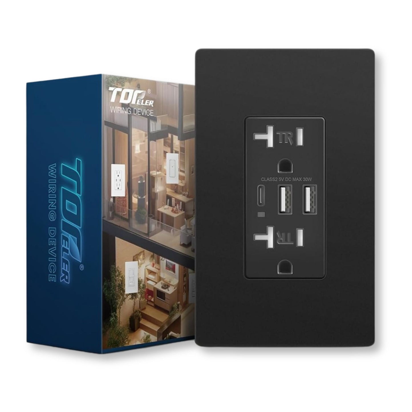 TOPELER Wall Outlet, 3 USB Port, 6.0A High Speed Charging Capability, Child Proof Safety Receptacle, 20 Amp TR Wall Socket
