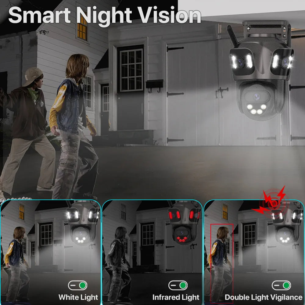 12MP HD Outdoor PTZ Wi-Fi Security Camera, Triple Lens, Auto Tracking, Night Vision, iCSee App