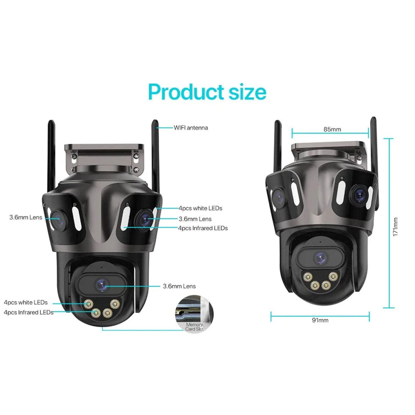 12MP HD Outdoor PTZ Wi-Fi Security Camera, Triple Lens, Auto Tracking, Night Vision, iCSee App