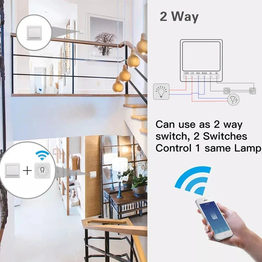 Wi-Fi Smart Light Mini Switch Module – 2-Way Control, App & Voice Operated