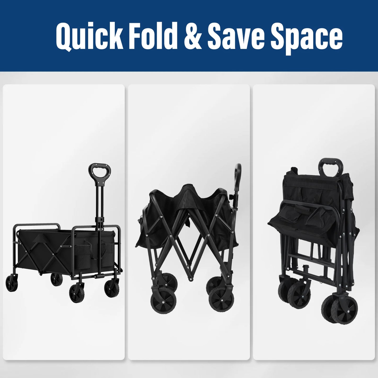 Heavy Duty Foldable Garden Handcart with 4 Wheels, Compact & Easy Storage