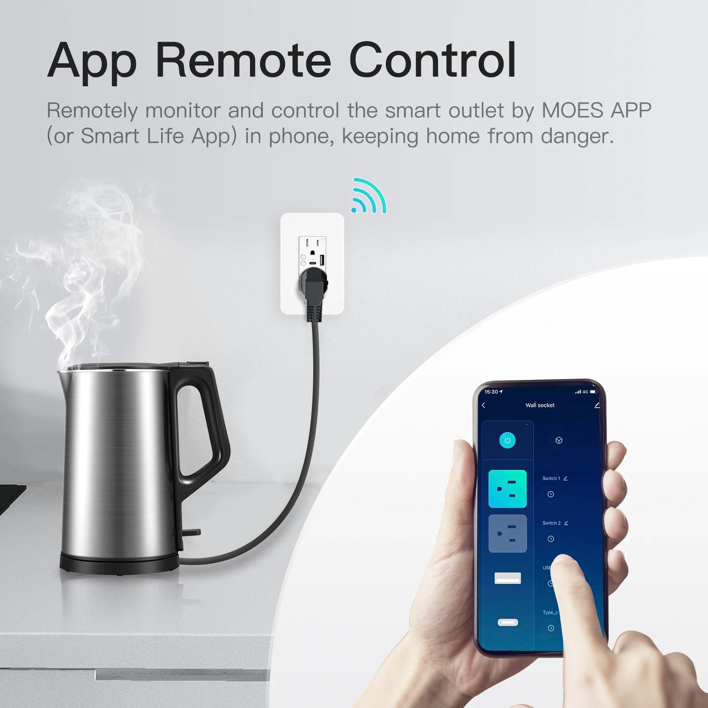 MOES Smart Wall Outlet, Type-C, USB Port, App & Voice Control for Alexa & Google Home