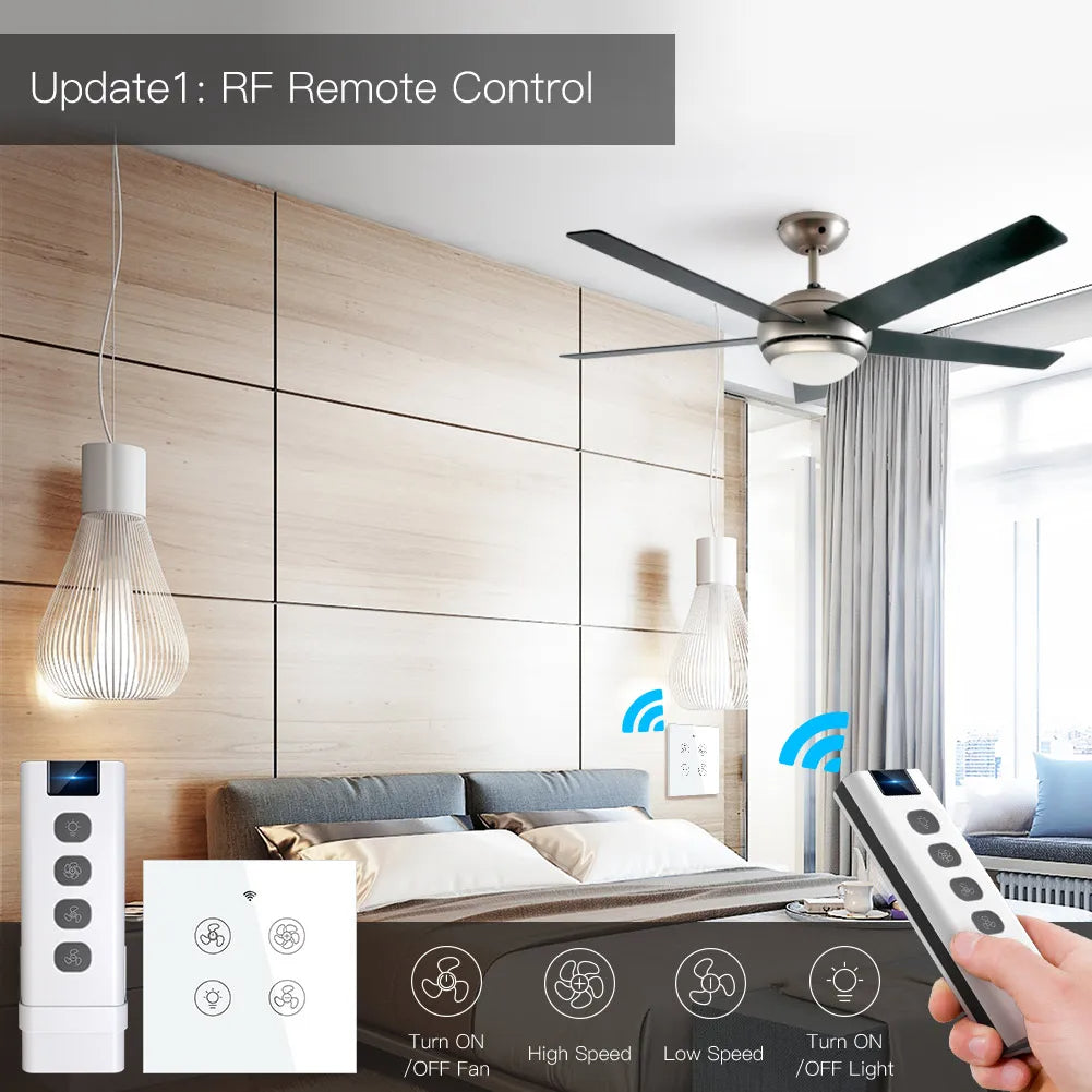 MOES Wi-Fi RF Smart Ceiling Fan Light Switch, 3-Speed Control, Smart Life/Tuya, Alexa & Google Compatible