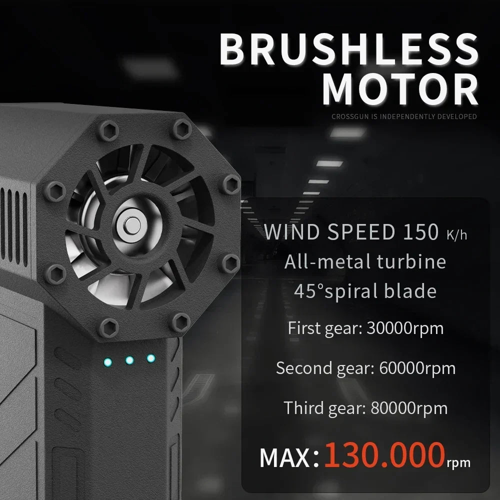 CROSSGUN X3 Pro Turbo Jet Blower Fan, 130,000 RPM, 4 speeds, LED light, 2h Battery