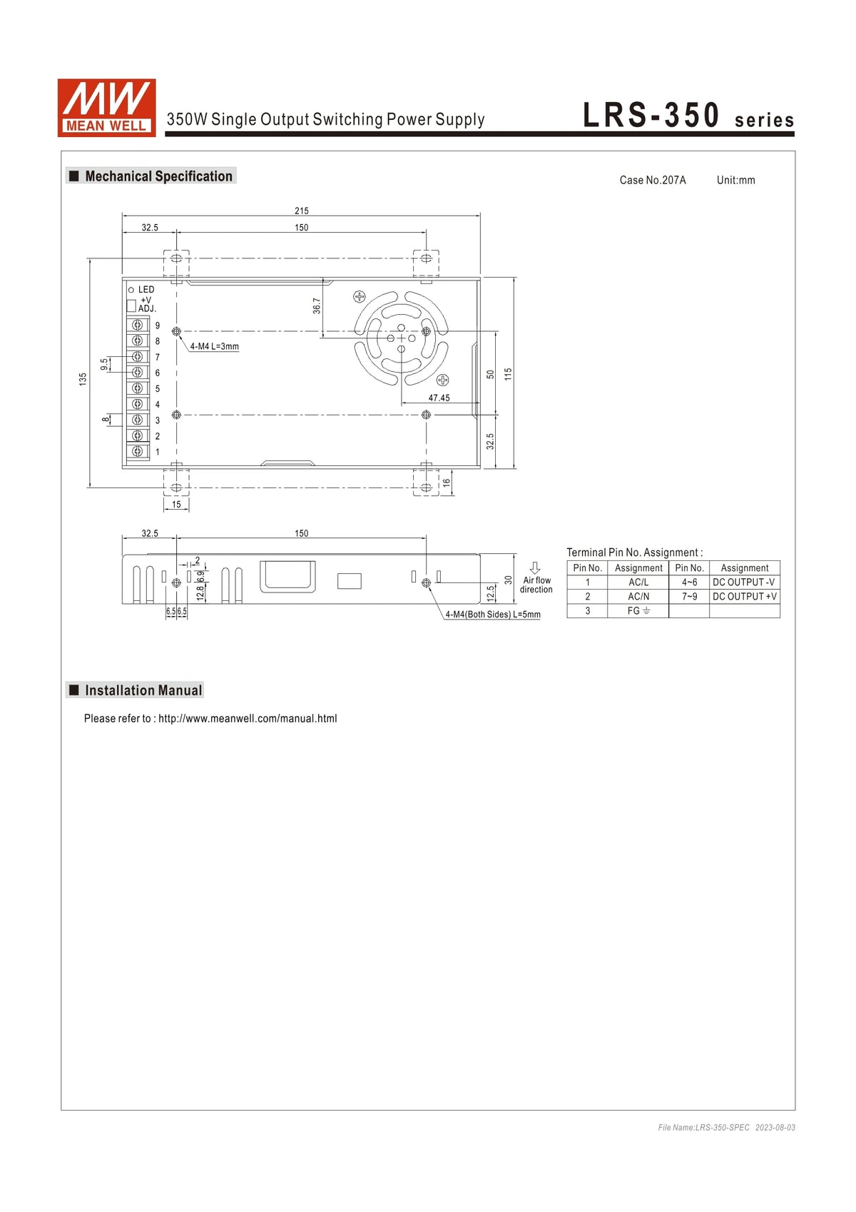 Mean Well LRS 350W 24V 14.6A DC Power Supply