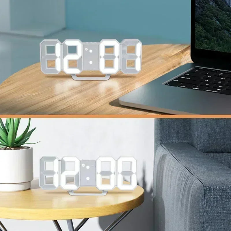 3D LED Digital Wall & Desk Clock, Date, Alarm, Temperature & Display, Adjustable Brightness,