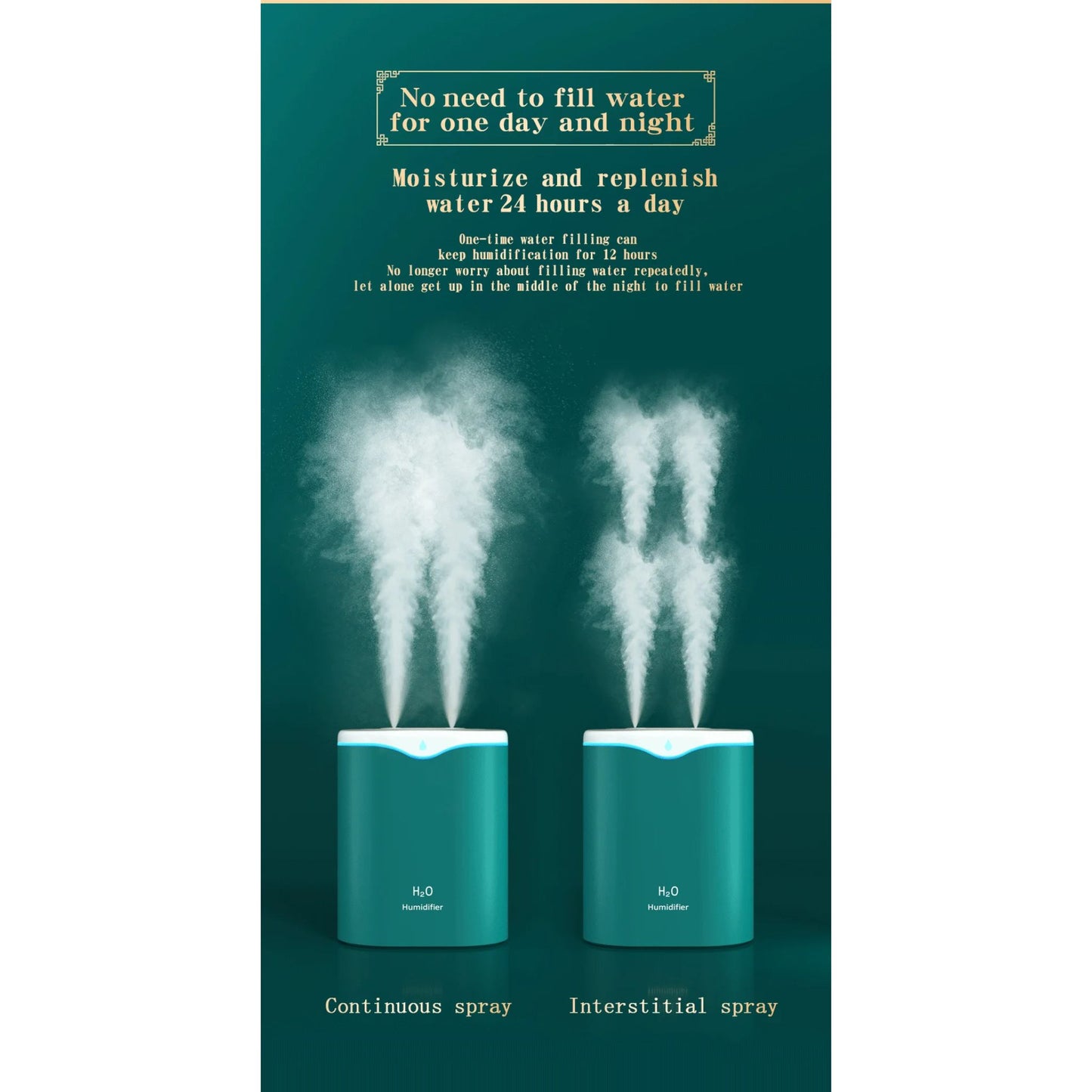 H2O 2000ml Dual Spray Air Humidifier, Low Noise Operation, USB Powered for Home, Office, Bedroom