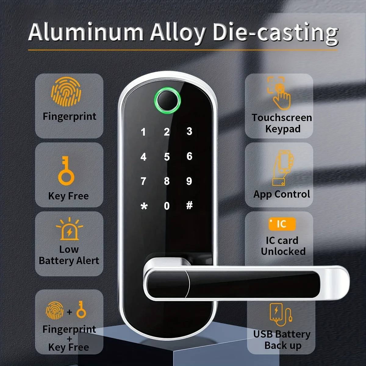 Smart Fingerprint Door Lock, 5-in-1 Keyless Entry, Waterproof, App & Voice Control, Ideal for Homes & Rentals