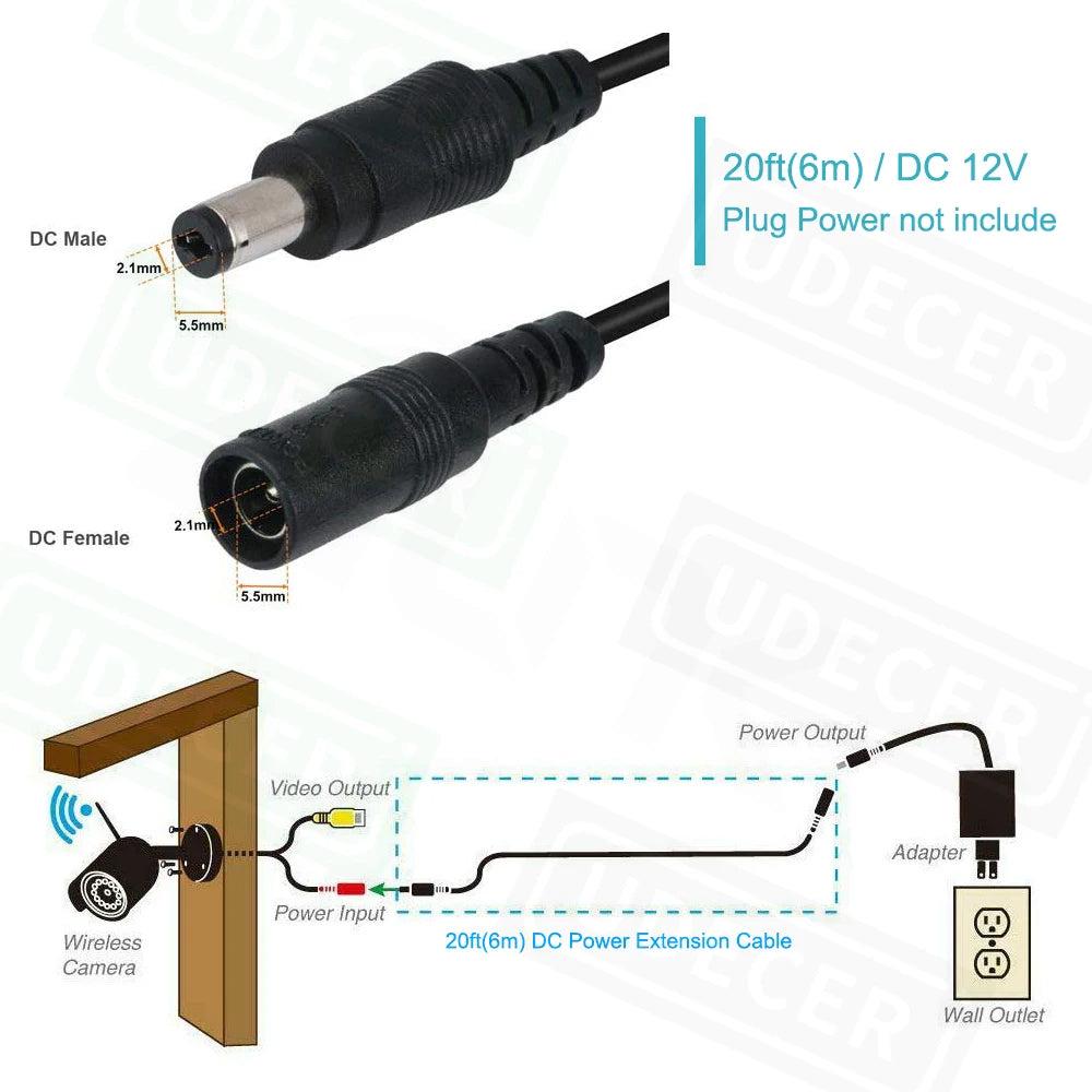10M DC 12V Extension Power Cable for iCSee Security Cameras & Home Appliances