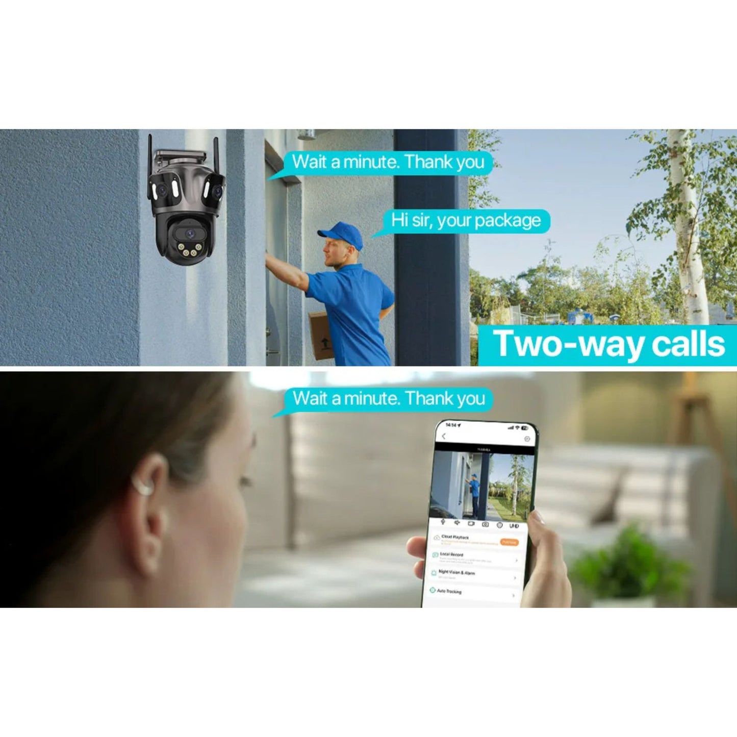 12MP HD Outdoor PTZ Wi-Fi Security Camera, Triple Lens, Auto Tracking, Night Vision, iCSee App