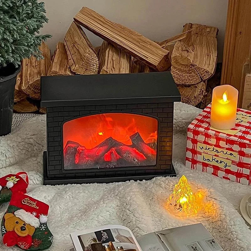 Fireplace Lamp with LED Flame Effect, Touch Control, USB & Battery Powered