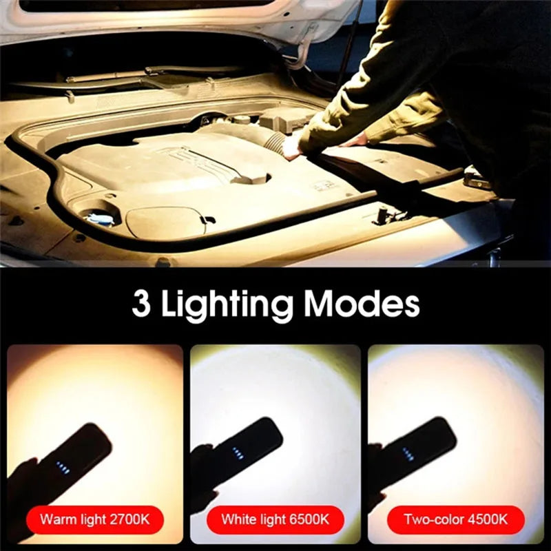 Car Detailing Inspection Light, 500 Lumen, 96 CRI, 3 Color Temperature (2700K, 4500K, 6500K), USB Work Lamp with Hook, 180° Tilting Bracket & Magnetic Base
