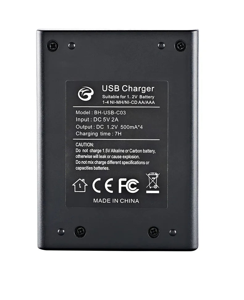 USB Battery Charger, 4-Slot AA/AAA, LCD Display, Overcharge Protection