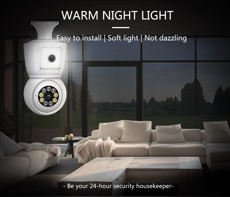 8MP E27 Bulb Security Camera – Dual Lens, Auto Tracking & Color Night Vision