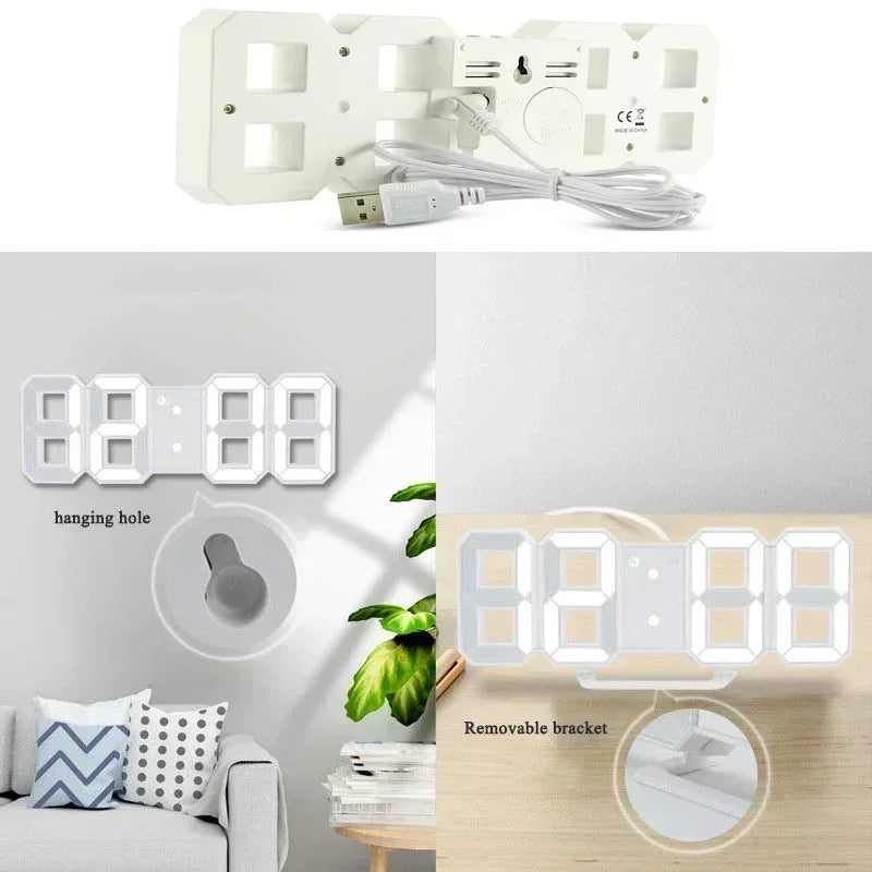 3D LED Digital Wall & Desk Clock, Date, Alarm, Temperature & Display, Adjustable Brightness,