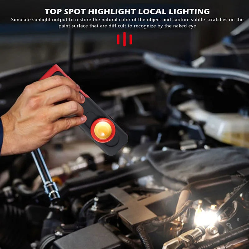 Car Detailing Inspection Light, 500 Lumen, 96 CRI, 3 Color Temperature (2700K, 4500K, 6500K), USB Work Lamp with Hook, 180° Tilting Bracket & Magnetic Base