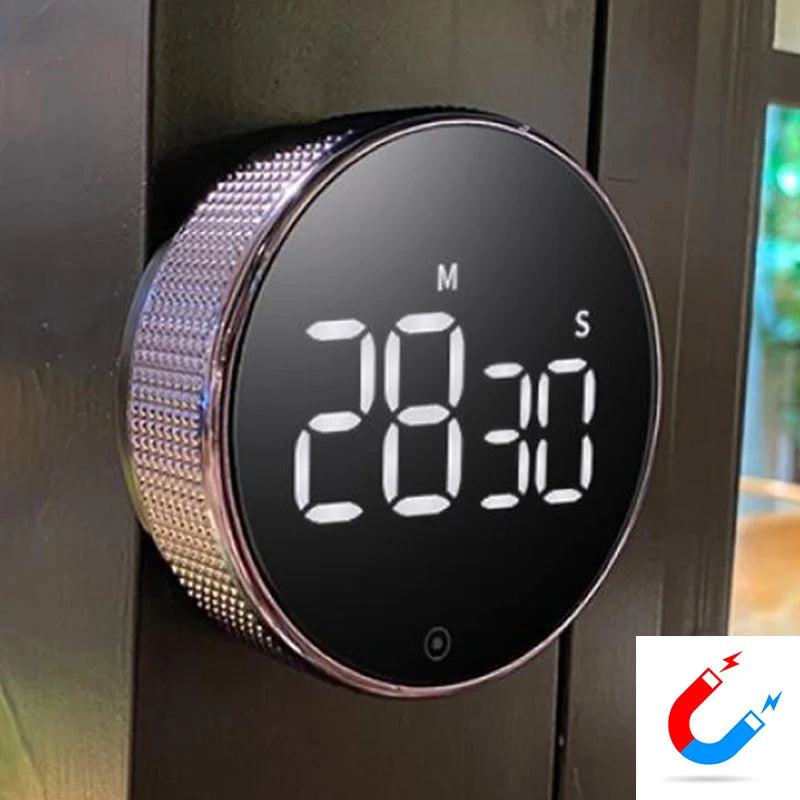 LED Digital Kitchen Timer, Magnetic, Rotating, Countdown with Alarm & Mute Mode
