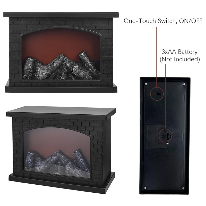 Fireplace Lamp with LED Flame Effect, Touch Control, USB & Battery Powered