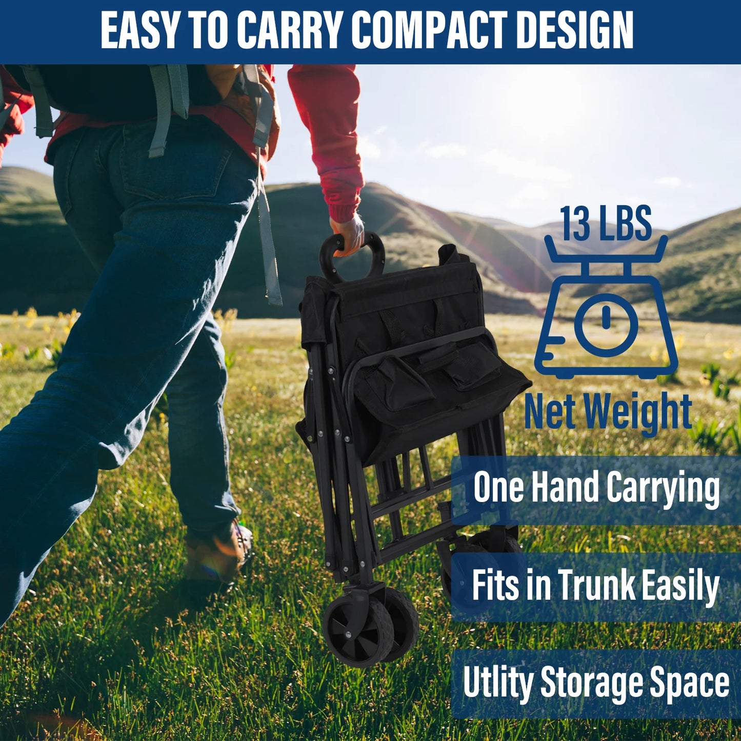 Heavy Duty Foldable Garden Handcart with 4 Wheels, Compact & Easy Storage
