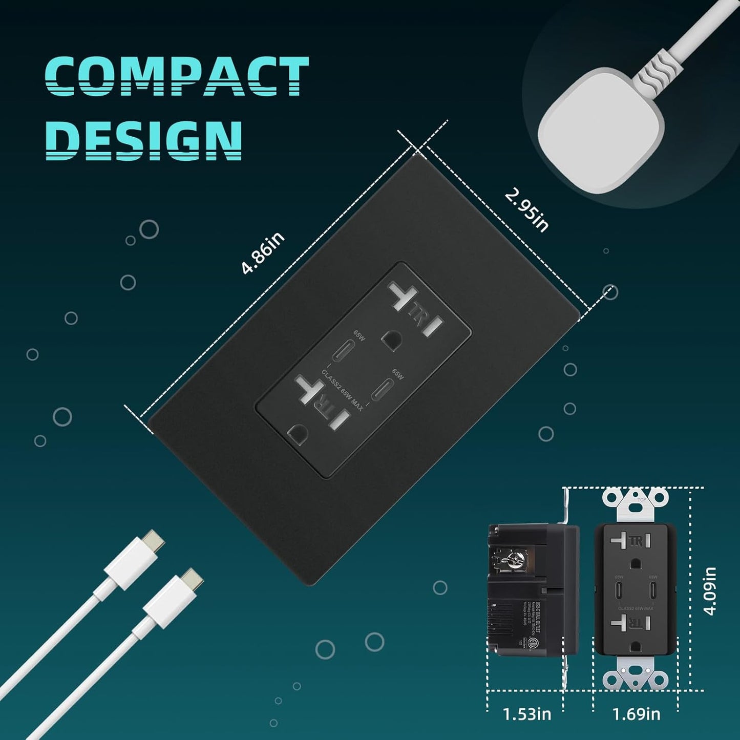 TOPELER 65W USB-C Wall Outlet, Fast Charging with Tamper-Resistant Safety
