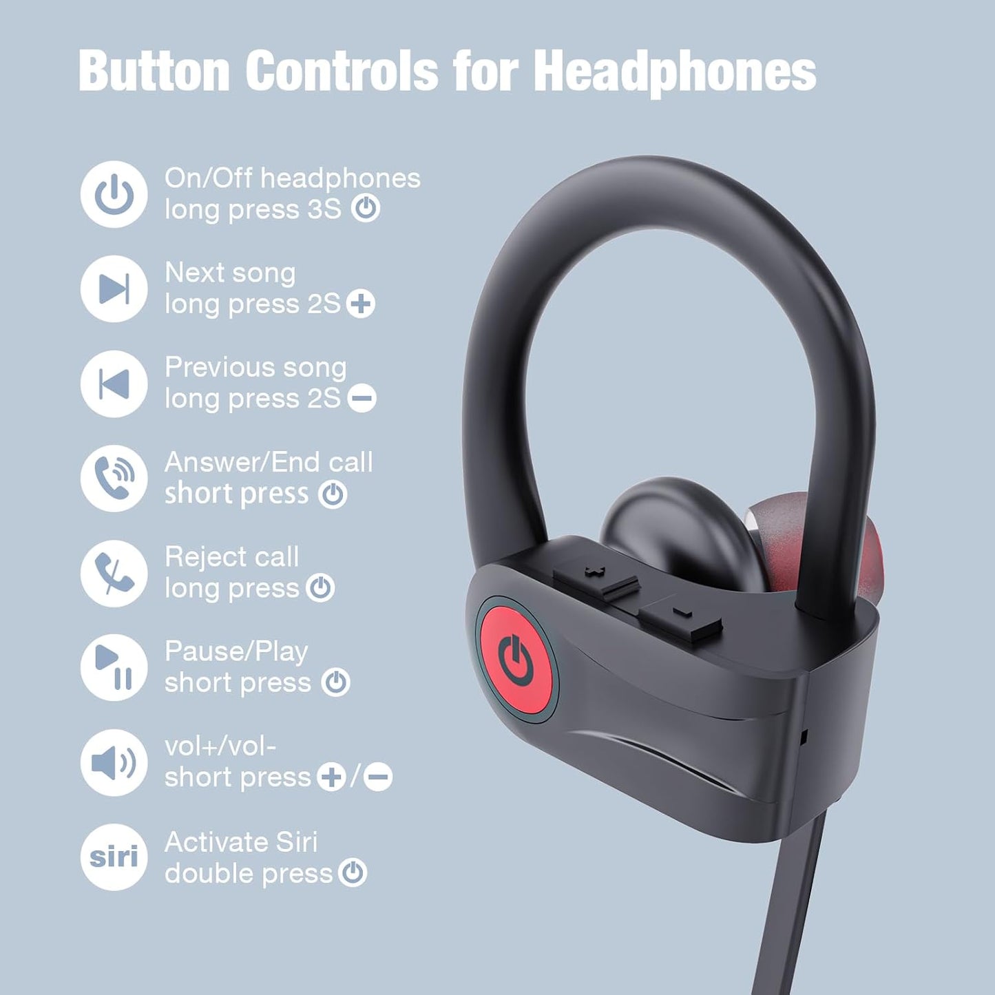 U18 Wireless Sports Earbuds – 16H Playtime, Deep Bass, IPX7 Waterproof, Secure Fit for Running & Outdoor Use