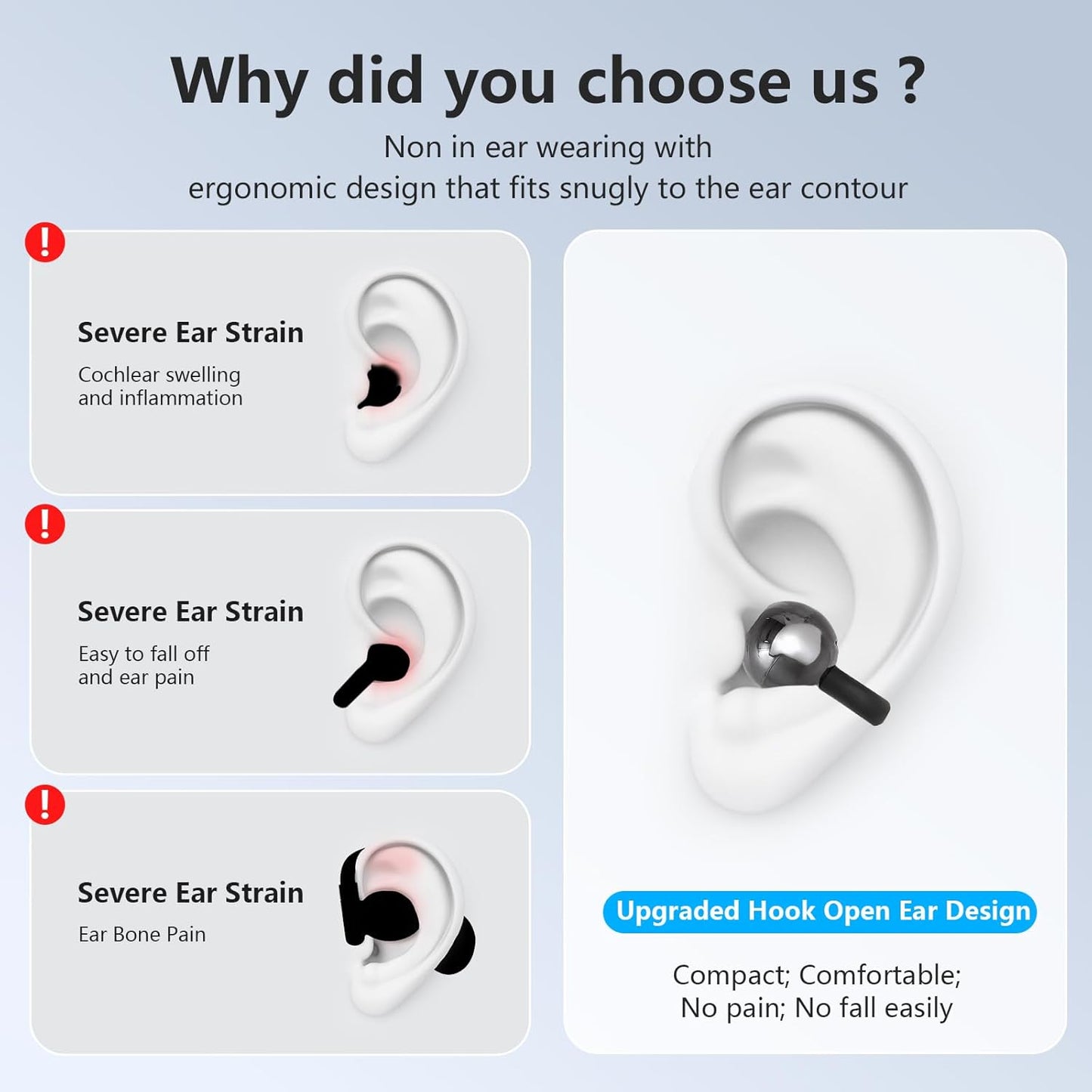 M100 Wireless Clip-On Sports Earbuds – 50H Playtime, Touchscreen, IPX7 Waterproof, Secure Fit for Running