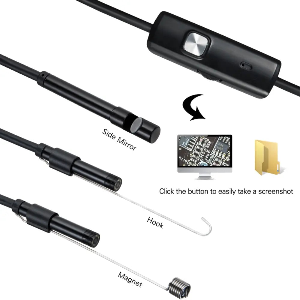 7.0MM - 2m Endoscope Camera, 6 Adjustable LED Lights, IP67 Waterproof, Flexible, USB & Type-C, Inspection Borescope for Android & PC