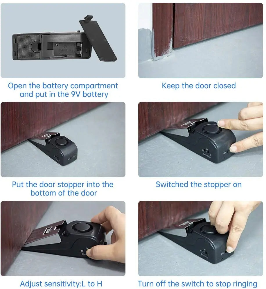 Portable Door Stopper Alarm – 120dB Security Protection for Home, Office & Travel