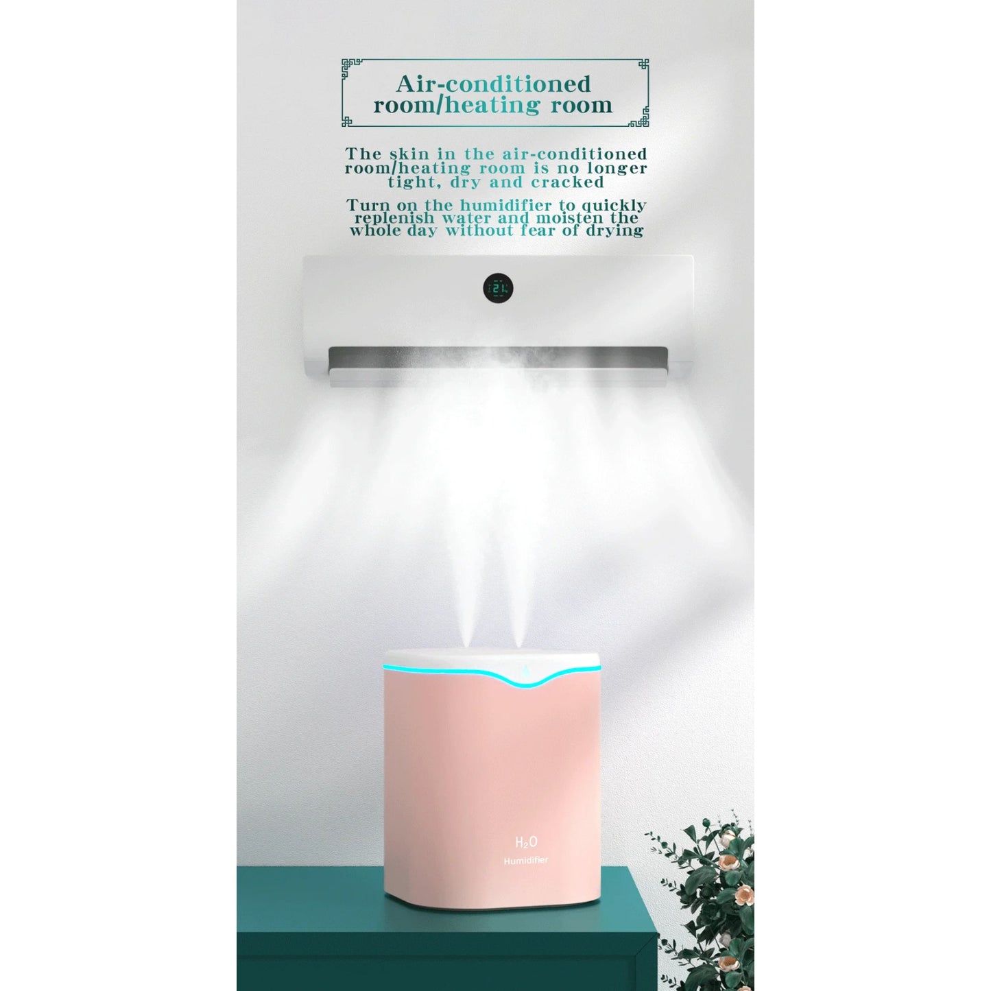 H2O 2000ml Dual Spray Air Humidifier, Low Noise Operation, USB Powered for Home, Office, Bedroom