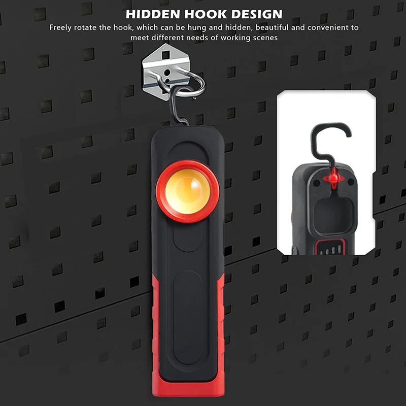 Car Detailing Inspection Light, 500 Lumen, 96 CRI, 3 Color Temperature (2700K, 4500K, 6500K), USB Work Lamp with Hook, 180° Tilting Bracket & Magnetic Base