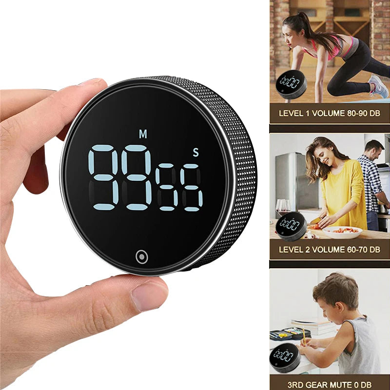 LED Digital Kitchen Timer, Magnetic, Rotating, Countdown with Alarm & Mute Mode