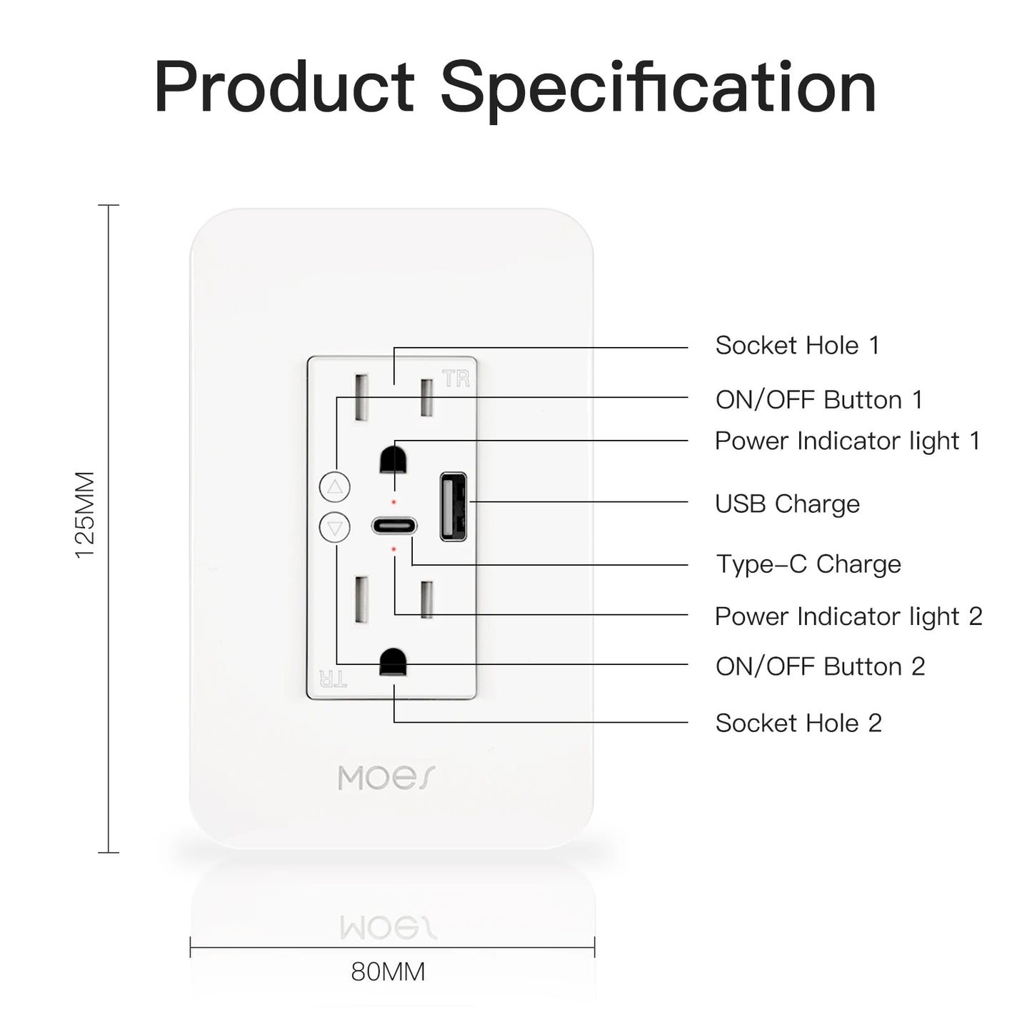 MOES Smart Wall Outlet, Type-C, USB Port, App & Voice Control for Alexa & Google Home