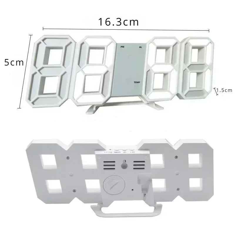3D LED Digital Wall & Desk Clock, Date, Alarm, Temperature & Display, Adjustable Brightness,