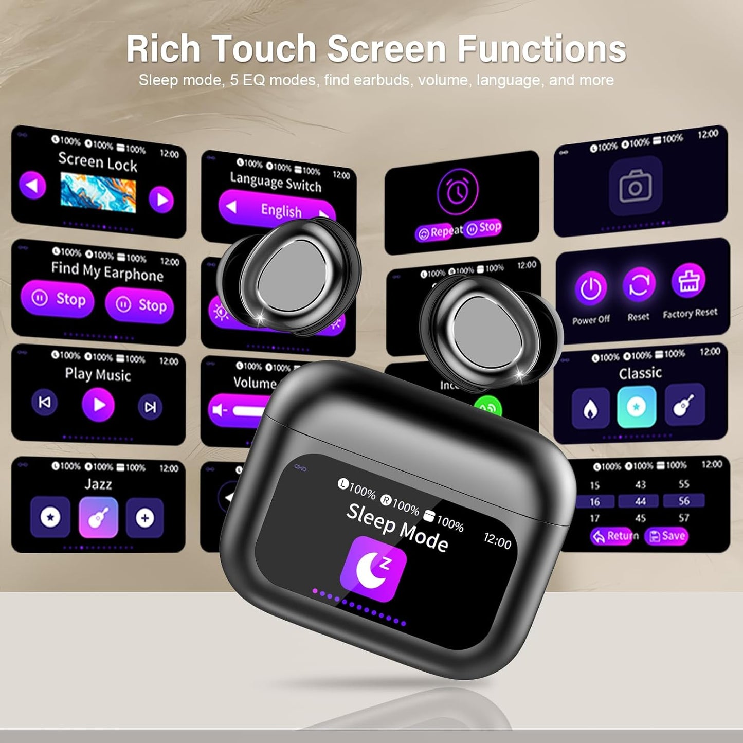 SU9 Wireless Sleep Earbuds – 48H Playtime, ENC Calls, IPX5 Waterproof, Touchscreen Case, 5 EQ Modes, Side-Sleeper Comfort